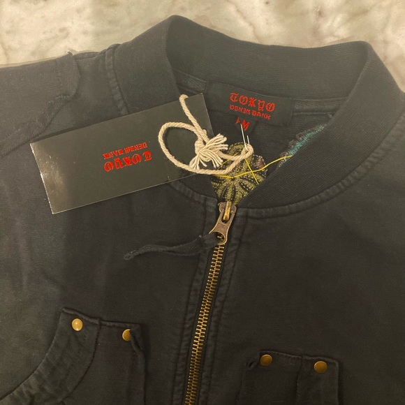 Tokyo Denim Bank ~ Black Embroidered Zip Up Jogging Suit Medium - Picture 13 of 16